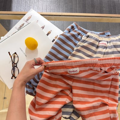 韓系粗條紋縮口休閒棉褲15
