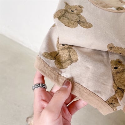 韓系滿版泰迪熊滾邊套裝10