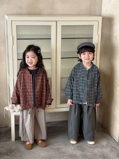 日系格子抽繩襯衫外套9