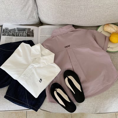 經典小刺繡素色襯衫8