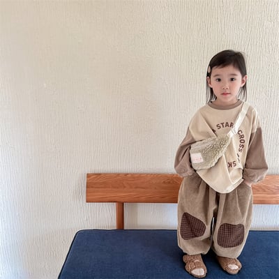 日系格子補丁條絨長褲21