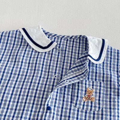 小海軍刺繡熊格子爬服9