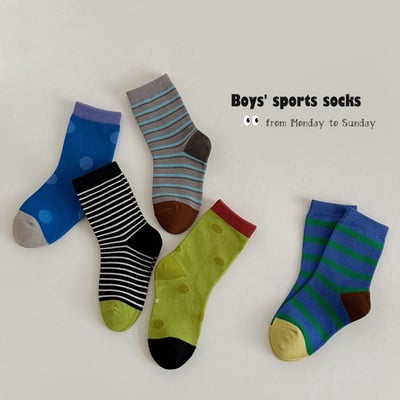 韓系條紋中筒長襪( 5入組 ）2