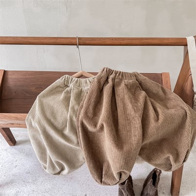 日系格子補丁條絨長褲8