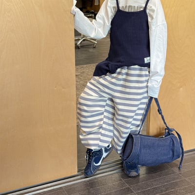 韓系粗條紋縮口休閒棉褲21