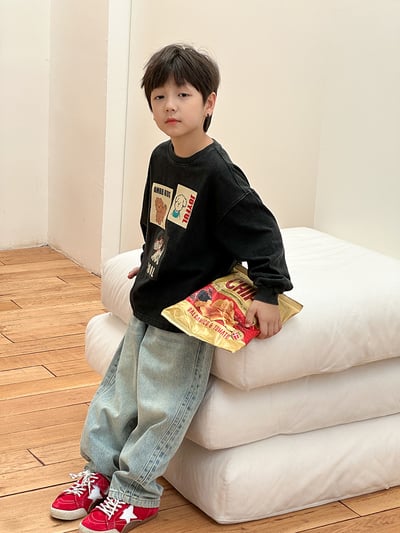 復古束口刷色狗狗上衣9