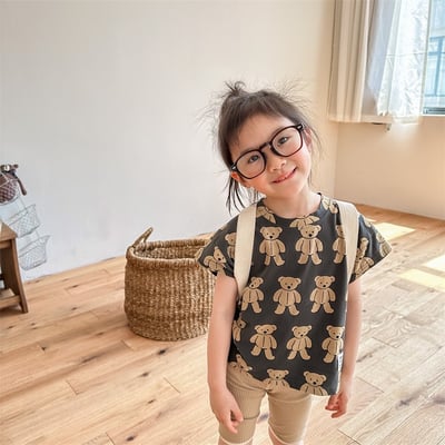 *門市熱銷*韓版高磅數滿版小熊落肩上衣14