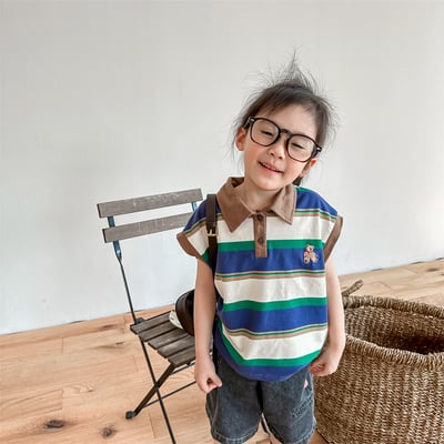 韓系刺繡小熊寬條紋有領上衣18