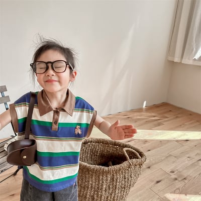 韓系刺繡小熊寬條紋有領上衣19