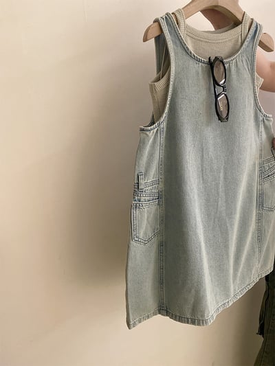 韓系牛仔花苞兩件套洋裝15