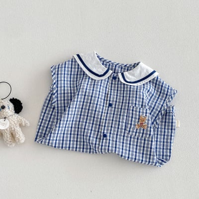 小海軍刺繡熊格子爬服5