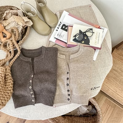 韓系簡約素色針織開衫1