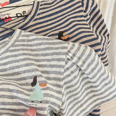 小圖條紋抓皺肩上衣8