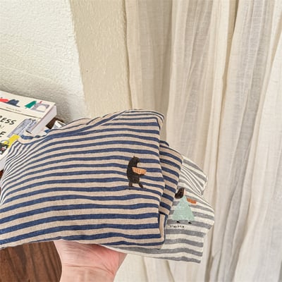 小圖條紋抓皺肩上衣2