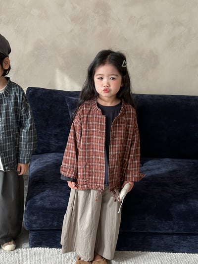 日系格子抽繩襯衫外套6