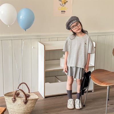 小圖條紋抓皺肩上衣18