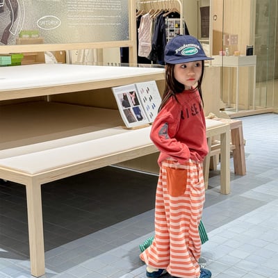 韓系粗條紋縮口休閒棉褲25