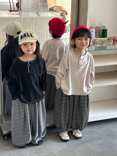 日系條紋蘿蔔寬褲5