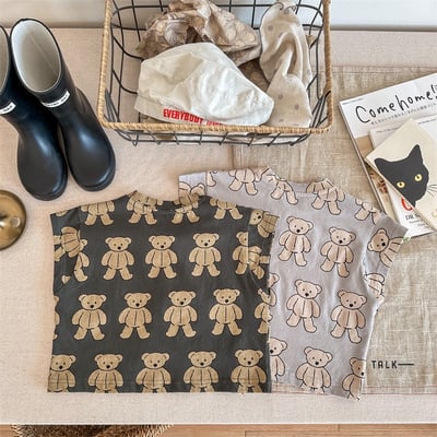 *門市熱銷*韓版高磅數滿版小熊落肩上衣3