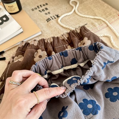 日系花朵寬鬆長褲3