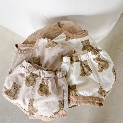 韓系滿版泰迪熊滾邊套裝2