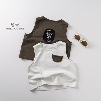 日系棉質貼布插畫無袖背心1