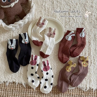 韓系小兔子中筒長襪 ( 5入組 ）5