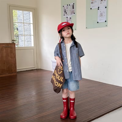 韓系棒球小熊跳色領襯衫23