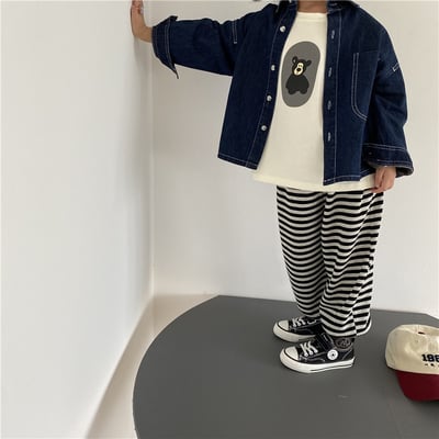 日系條紋縮口棉褲9