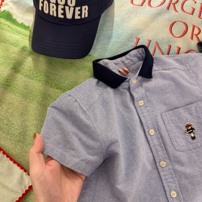 韓系棒球小熊跳色領襯衫12