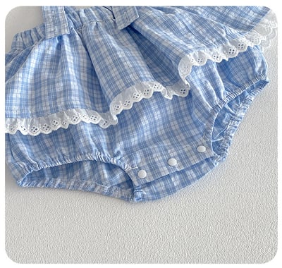 小清新格子吊帶兩件套包屁衣9