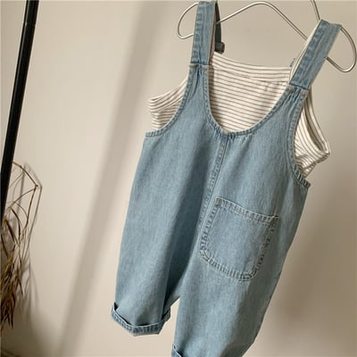 推 ♡ 日系復古寬鬆牛仔吊帶褲3