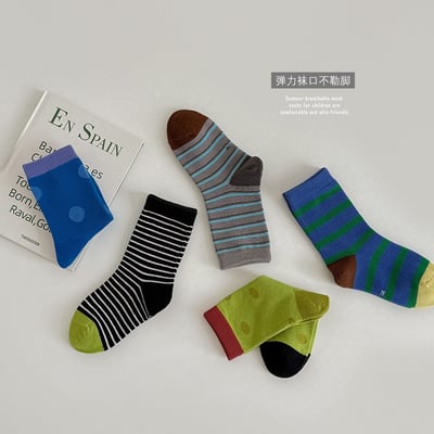 韓系條紋中筒長襪( 5入組 ）5