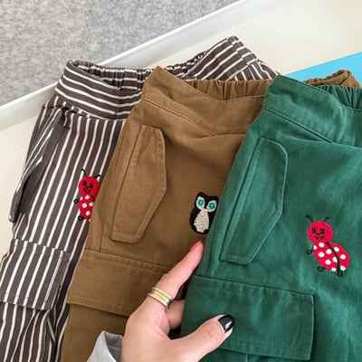 推 ♡ 韓系水洗棉刺繡工裝褲5