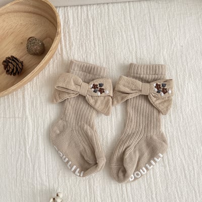 森系小繡花蝴蝶結寶寶襪2