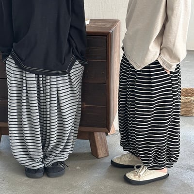 日系條紋蘿蔔寬褲1