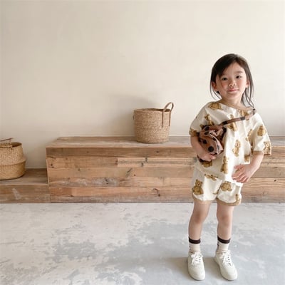 韓系滿版泰迪熊滾邊套裝16