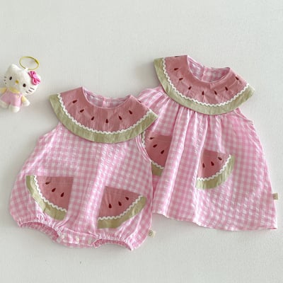 推 ♡ 可愛西瓜領格子姊妹裝15