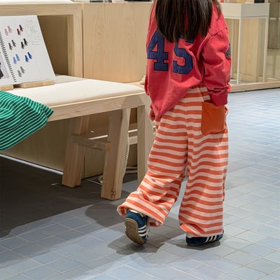 韓系粗條紋縮口休閒棉褲23