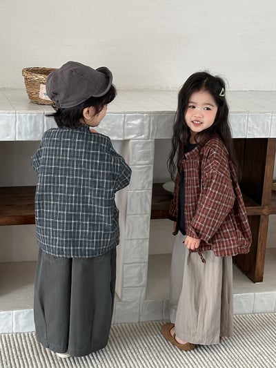 日系格子抽繩襯衫外套2