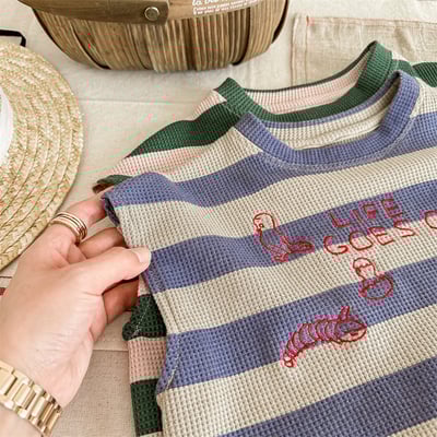 推 ♡ 華夫格條紋刺繡套裝7