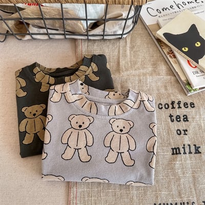 *門市熱銷*韓版高磅數滿版小熊落肩上衣1