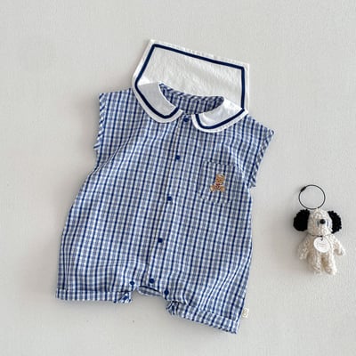 小海軍刺繡熊格子爬服12