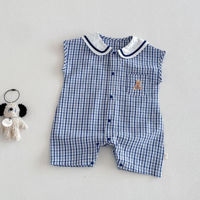 小海軍刺繡熊格子爬服4