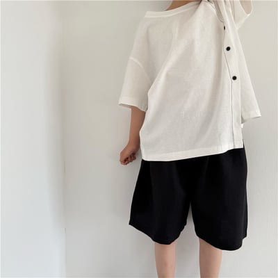 韓系特色斜拼釦上衣6