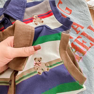 韓系刺繡小熊寬條紋有領上衣4