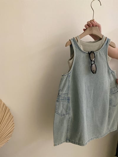 韓系牛仔花苞兩件套洋裝4