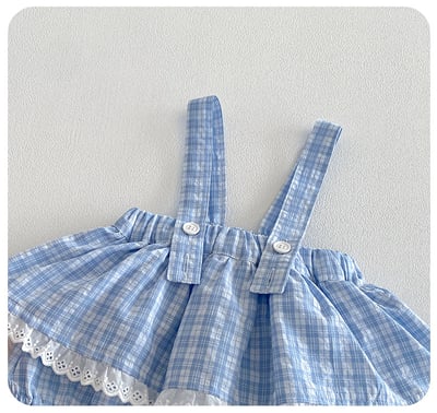 小清新格子吊帶兩件套包屁衣8