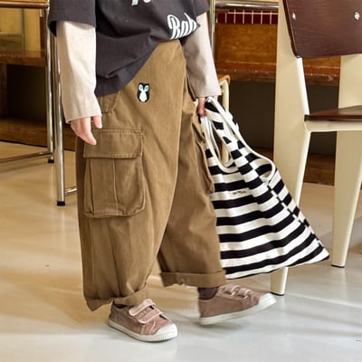 推 ♡ 韓系水洗棉刺繡工裝褲3