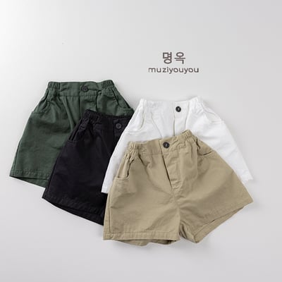 日系簡約後鬆緊五分褲5